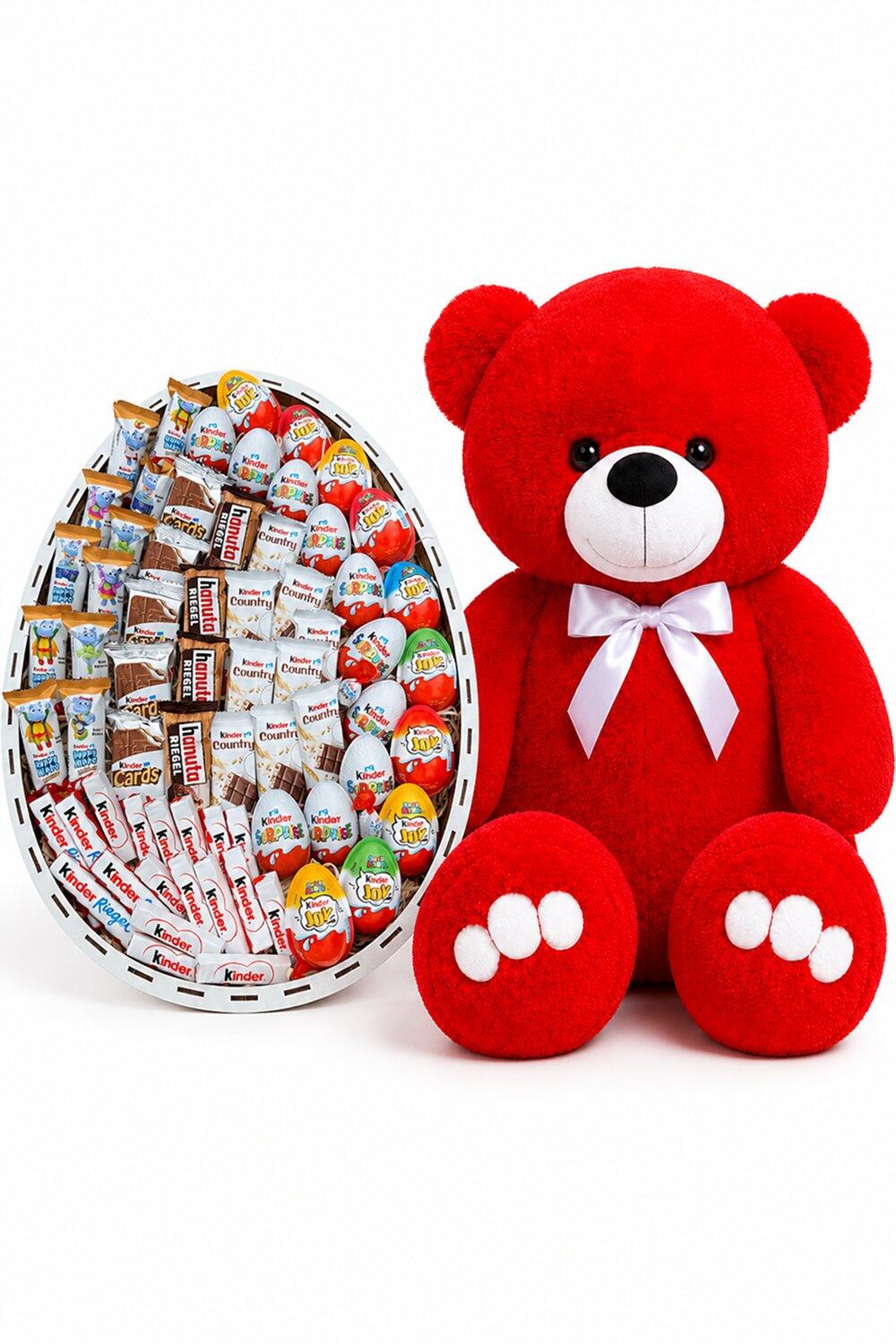 Ведмедик Ветлі 140 см червоний + Подарунковий бокс Premium Kinder Сюрприз XXL