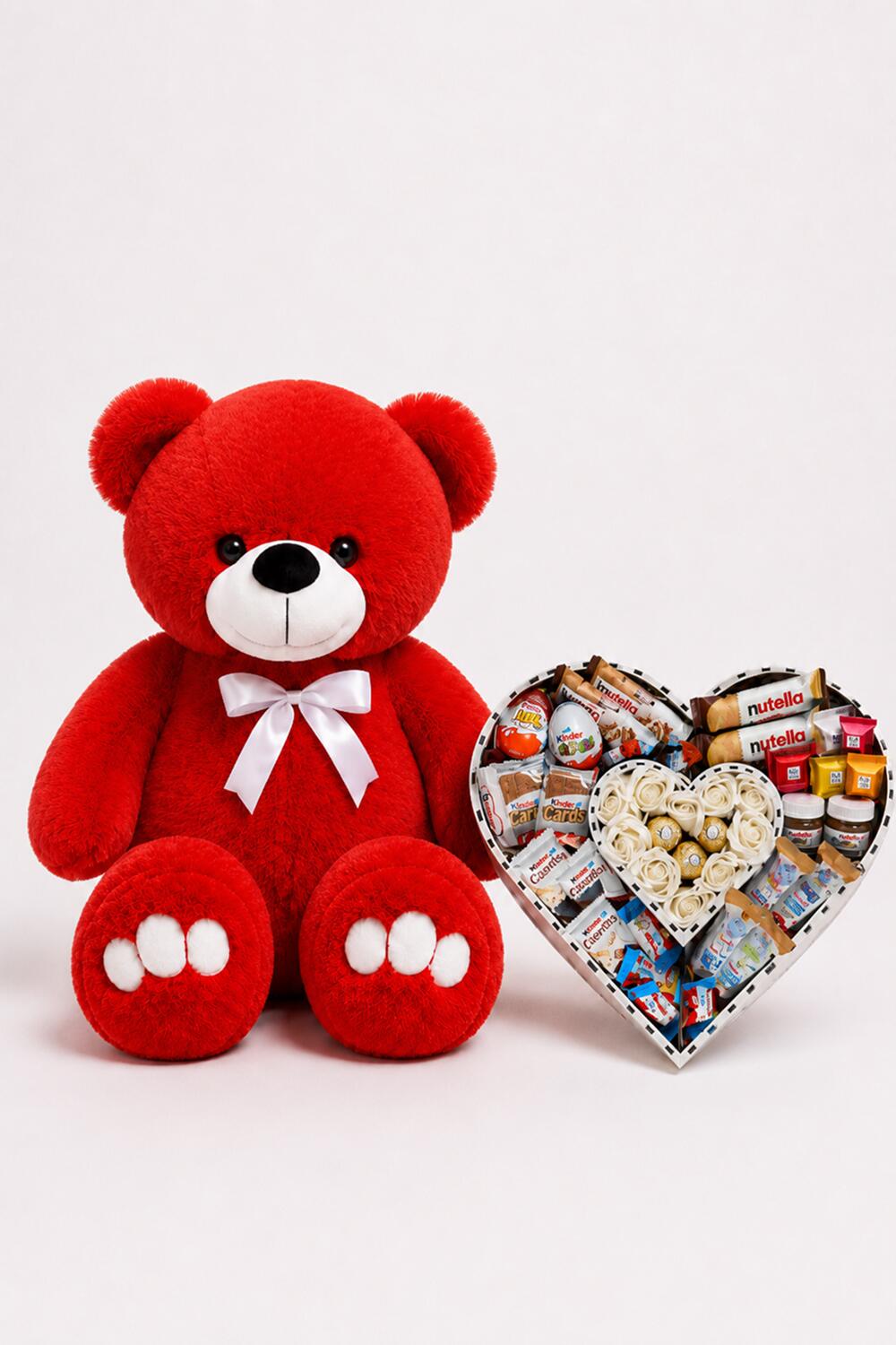 Ведмедик Ветлі 140 см червоний + Солодкий подарунок-бокс для неї Heart Of Joy