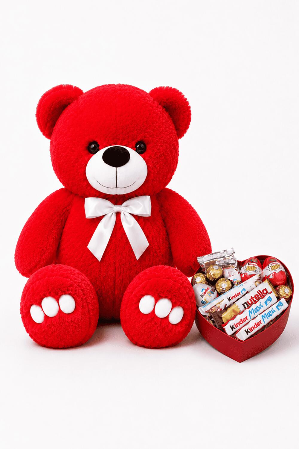 Ведмедик Ветлі 140 см червоний + Солодкий подарунок-бокс Red Candy Love