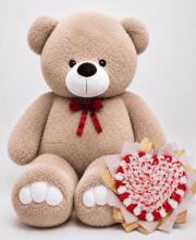 Мишка Ветли 160 см Капучино + Букет из конфет "Love Edition: Raffaello & Roses"