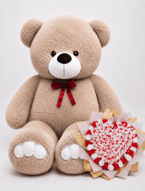 Мишка Ветли 160 см Капучино + Букет из конфет "Love Edition: Raffaello & Roses"
