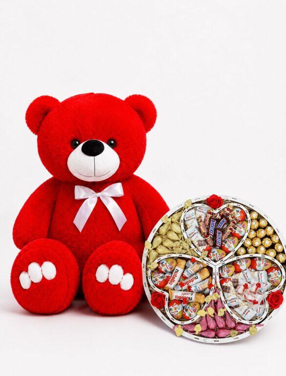 Ведмедик Ветлі 140 см червоний + Подарунковий набір-бокс для неї Sweet Surprise Deluxe