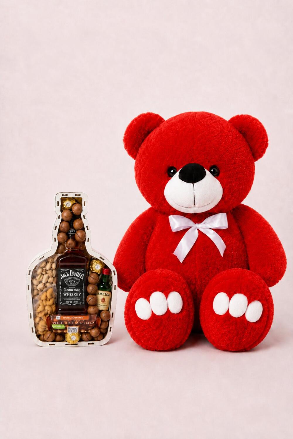 Ведмедик Ветлі 140 см червоний + Подарунковий набір-бокс для нього Jack Daniel's