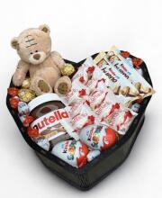 Солодкий крафтовий подарунковий набір бокс серце з ведмедиком, Kinder та Nutella №21
