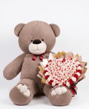 Мишка Ветли 200 см Капучино+Букет из конфет "Love Edition: Raffaello & Roses"