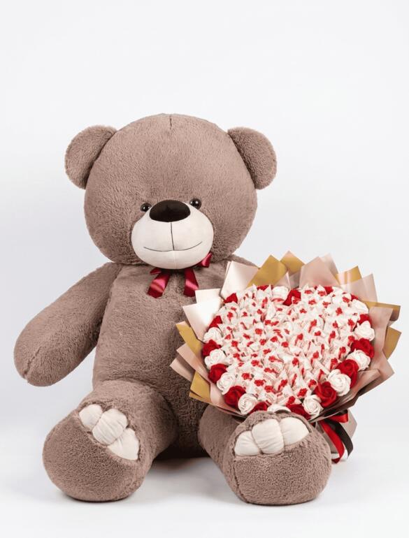 Мишка Ветли 200 см Капучино+Букет из конфет "Love Edition: Raffaello & Roses"