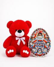 Ведмедик Ветлі 140 см червоний + Подарунковий набір Mega Christmas Sweet Box