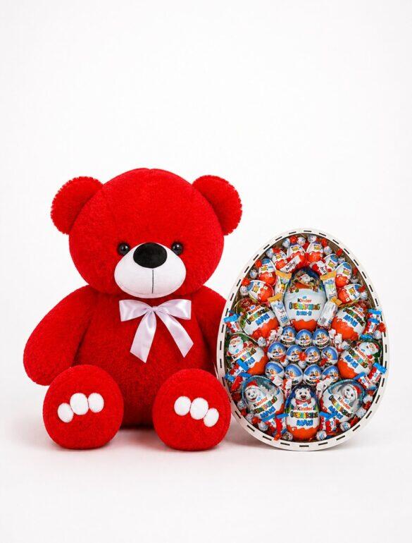 Ведмедик Ветлі 140 см червоний + Подарунковий набір Mega Christmas Sweet Box