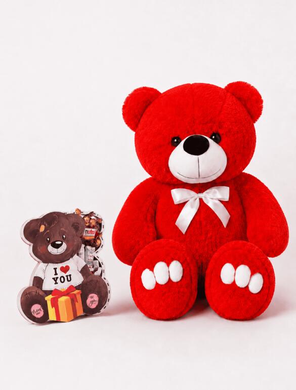 Ведмедик Ветлі 140 см червоний + Подарунковий набір-бокс Teddy Choco Love