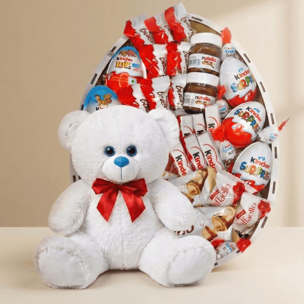 Мишка Томик 80 см Белый + Kinder Surprise box