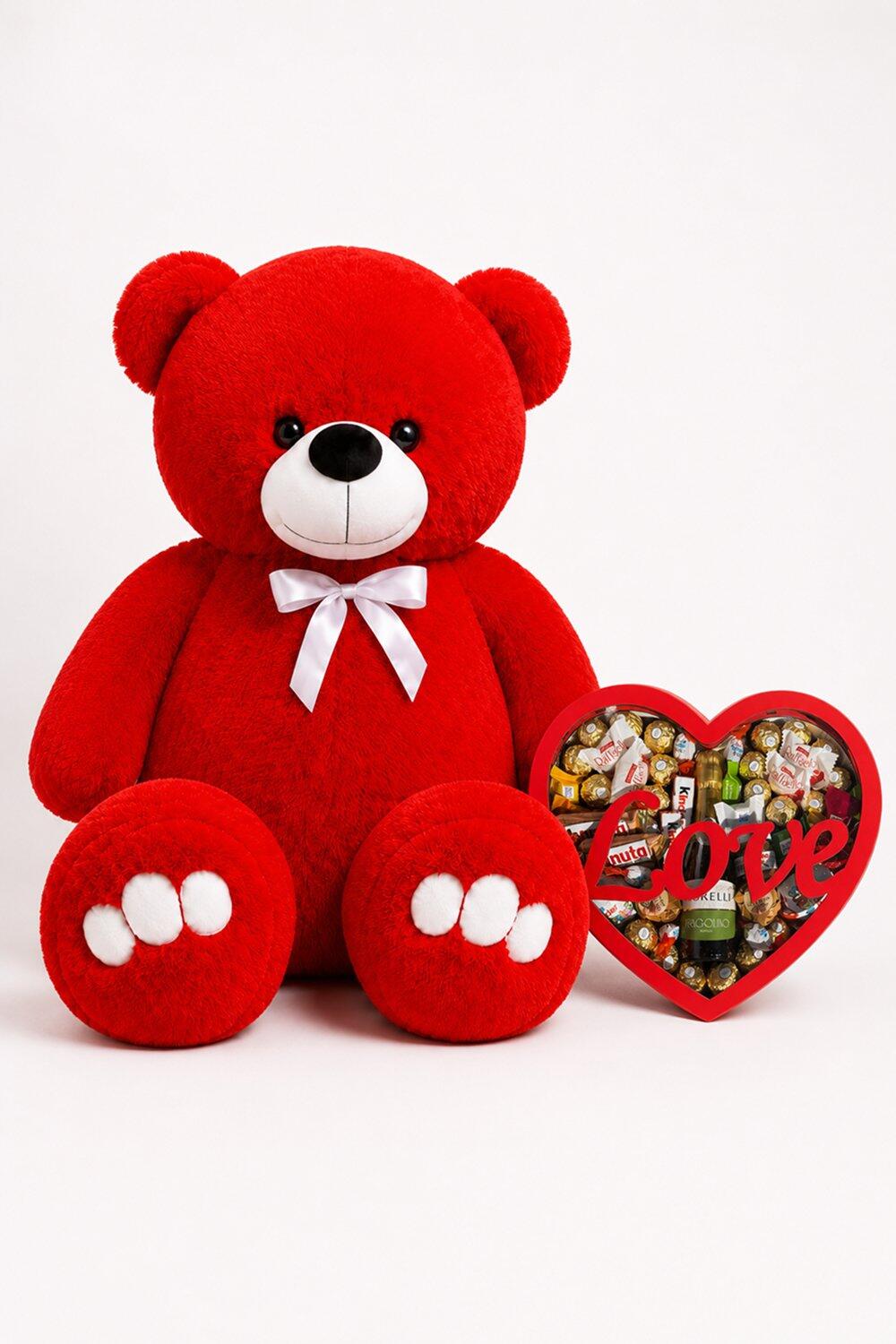 Ведмедик Ветлі 140 см червоний + Солодкий набір Love Deluxe Box