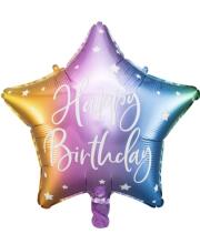 Шарик фольгированный звезда Happy Birthday омбре, 40cm"