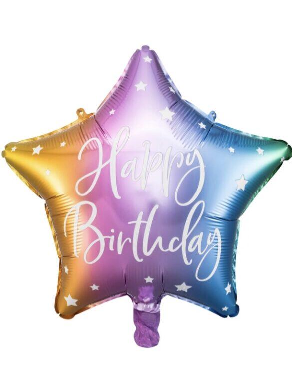 Шарик фольгированный звезда Happy Birthday омбре, 40cm"