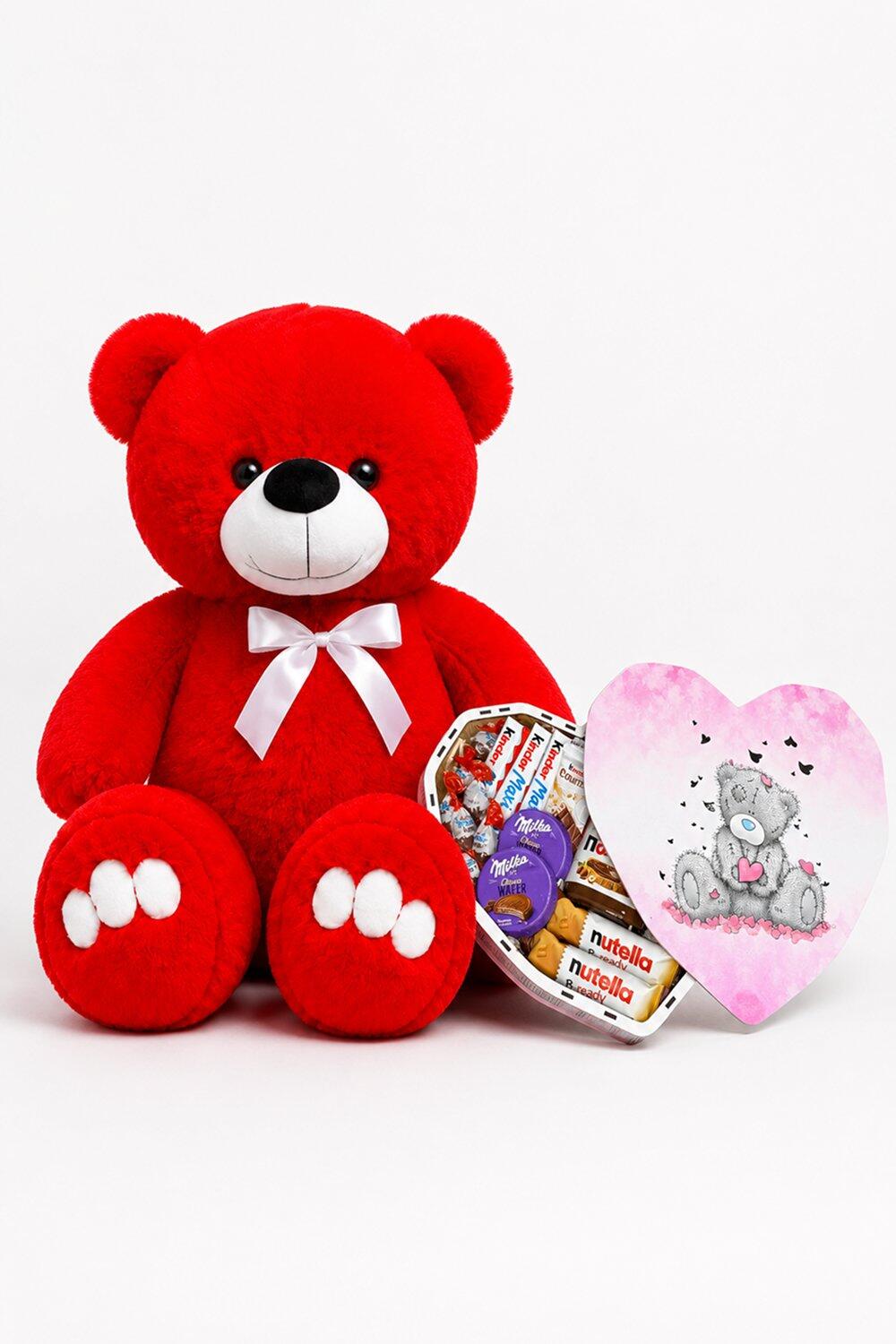 Ведмедик Ветлі 140 см червоний + Подарунковий солодкий бокс Teddy