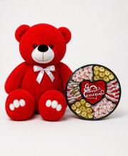Ведмедик Ветлі 140 см червоний + Солодкий набір-бокс Forever Yours Gift Box