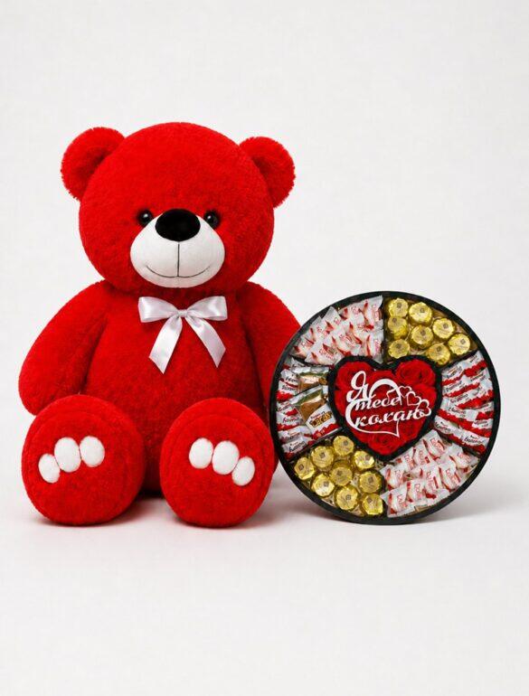 Ведмедик Ветлі 140 см червоний + Солодкий набір-бокс Forever Yours Gift Box