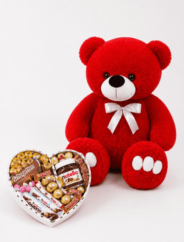 Ведмедик Ветлі 140 см червоний + Подарунковий набір-бокс для неї Sweet Princess Box