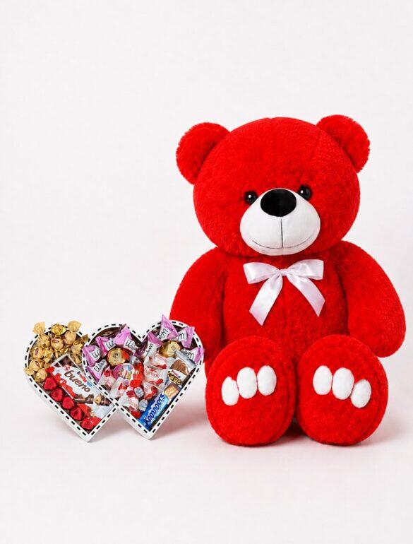 Ведмедик Ветлі 140 см червоний + Подарунковий набір-бокс для неї Double Heart Surprise