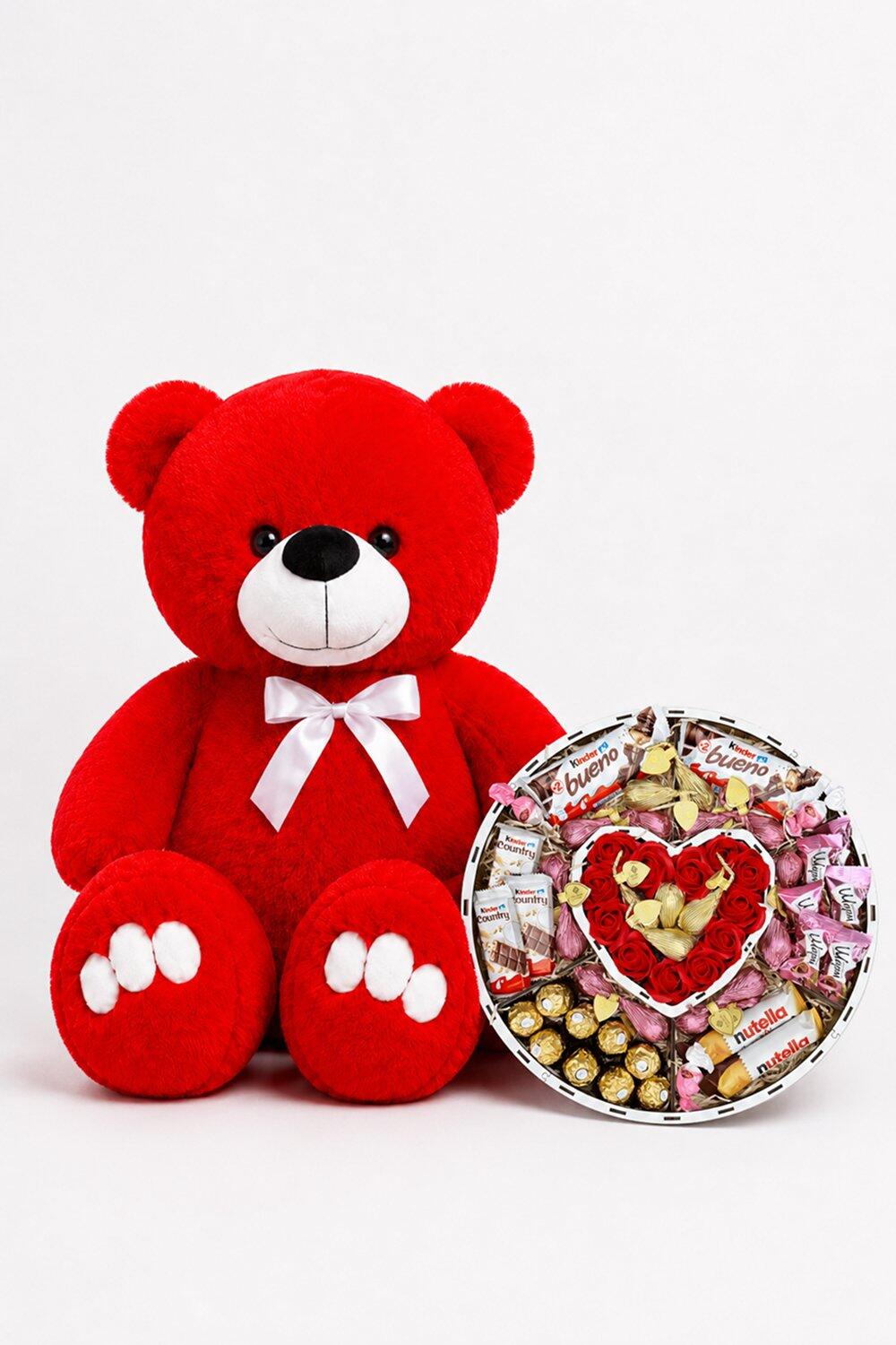 Ведмедик Ветлі 140 см червоний + Подарунковий набір-бокс для неї Love Sweet Elegance