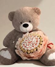 Мишка Томик 200 см Капучино + Букет из конфет Candy Bloom