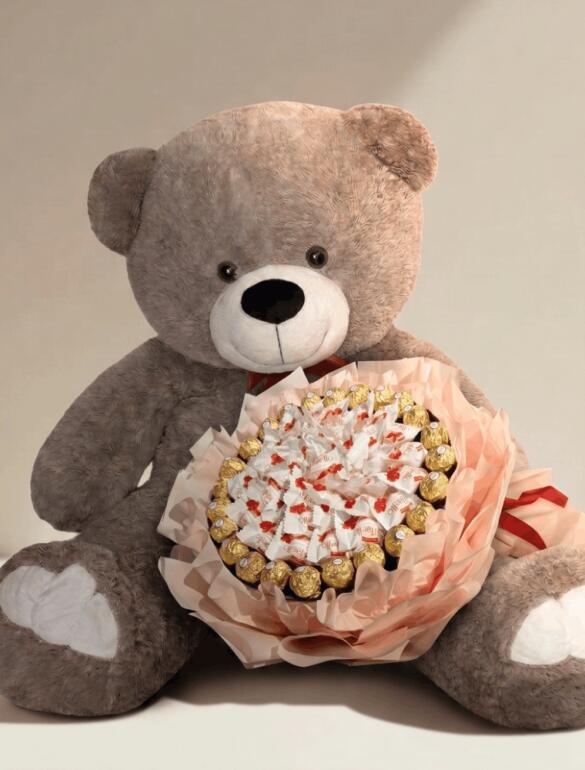 Мишка Томик 200 см Капучино + Букет из конфет Candy Bloom