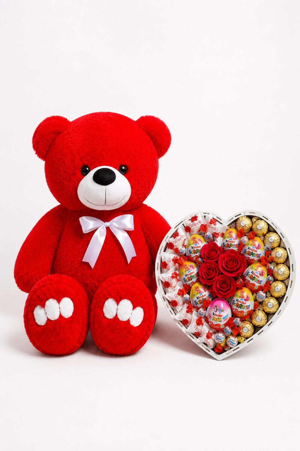 Ведмедик Ветлі 140 см червоний + Подарунковий набір-бокс для неї Heart Of Sweet Roses