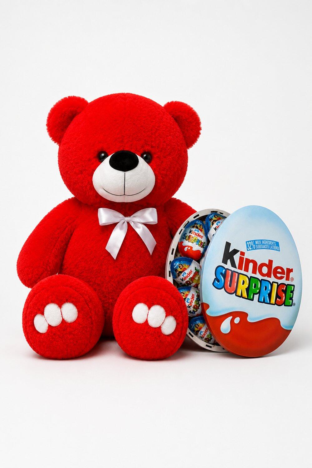 Ведмедик Ветлі 140 см червоний + Подарунковий набір Kinder Сюрпризів M