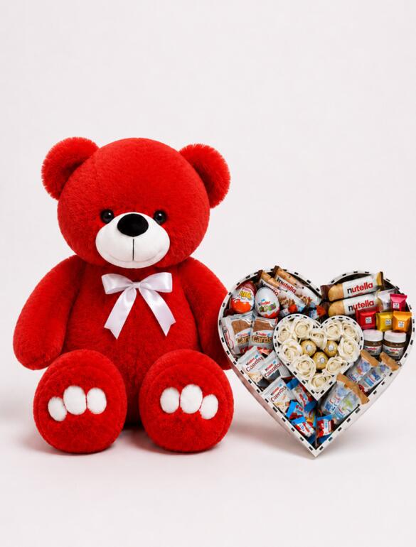 Ведмедик Ветлі 140 см червоний + Солодкий подарунок-бокс для неї Heart Of Joy