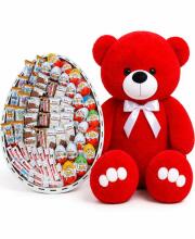 Ведмедик Ветлі 140 см червоний + Подарунковий бокс Premium Kinder Сюрприз XXL