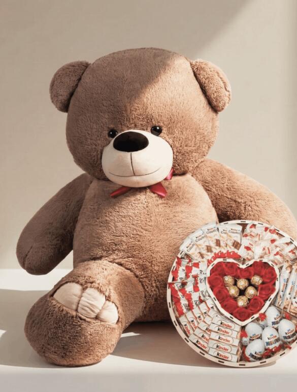 Мишка Ветли 200 см Капучино + Сладкий бокс с Kinder и Ferrero