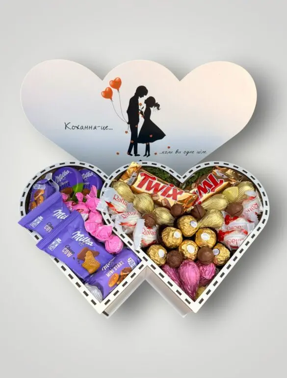 Подарунковий набір бокс для неї "Double Heart Chocolate Love" №325