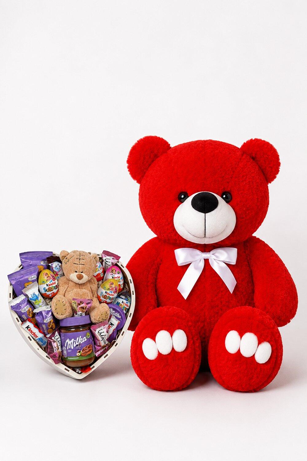 Ведмедик Ветлі 140 см червоний + Подарунковий набір-бокс Sweet Teddy Box