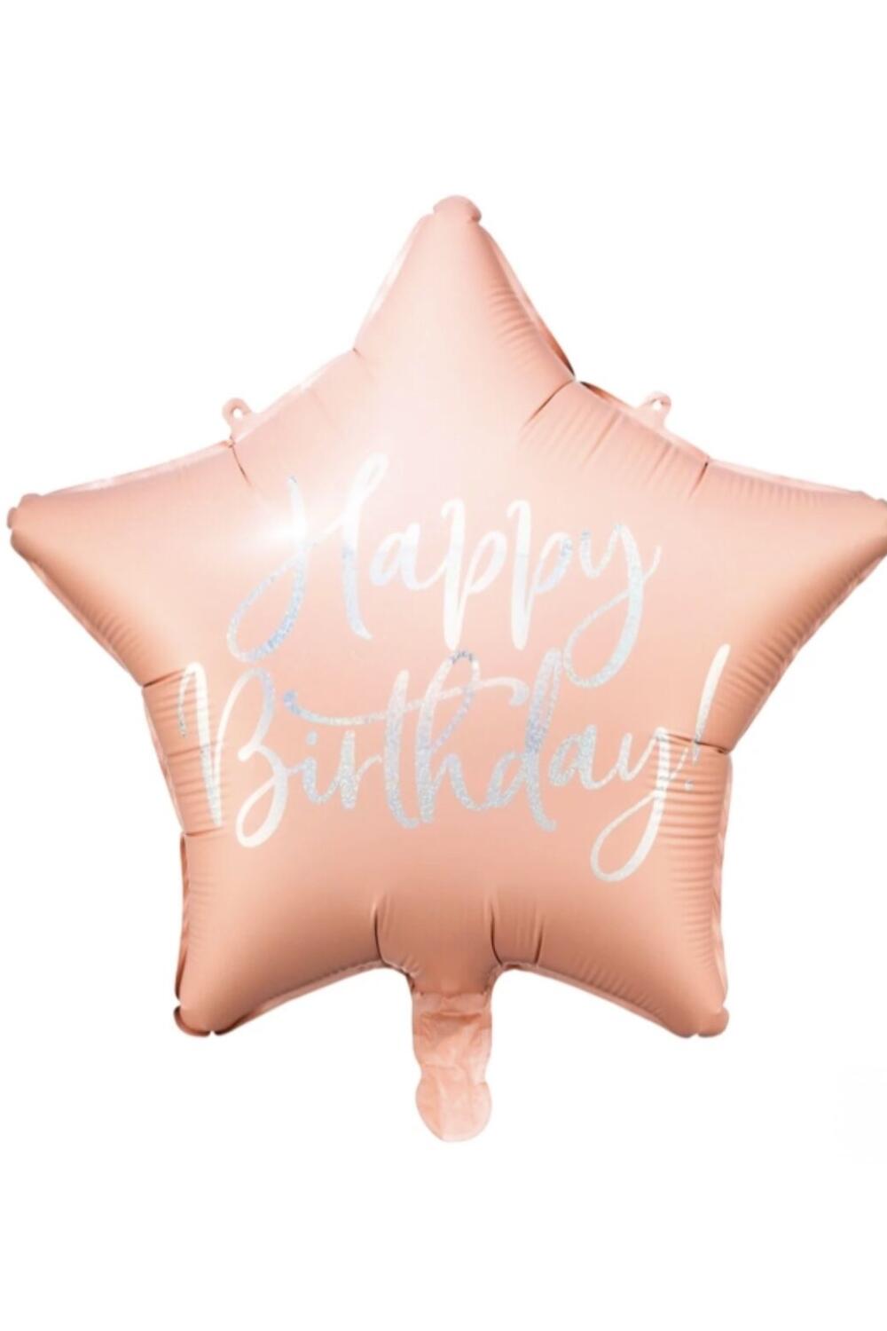 Шарик фольгированный "Розовая звезда Happy Birthday"