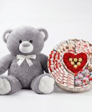 Мишка Томик 100 см Серый + Сладкий бокс с Kinder и Ferrero