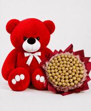 Мишка Ветли 140 см Красный+Букет из конфет "Ferrero Rocher" 73 шт