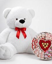 Мишка Томик 160 см Белый + Сладкий бокс с Kinder и Ferrero