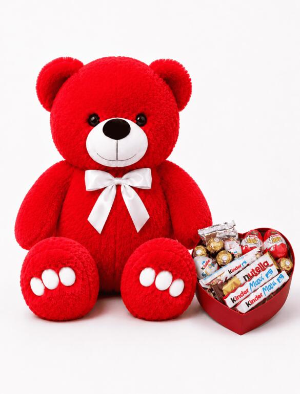 Ведмедик Ветлі 140 см червоний + Солодкий подарунок-бокс Red Candy Love