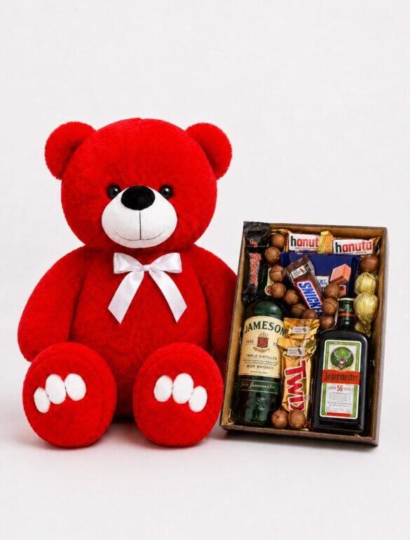 Ведмедик Ветлі 140 см червоний + Подарунковий набір-бокс для нього Jameson Jager Box