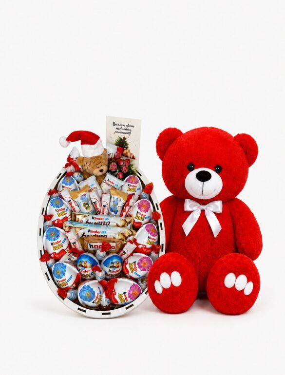 Ведмедик Ветлі 140 см червоний + Подарунковий бокс Kinder Christmas Magic Box
