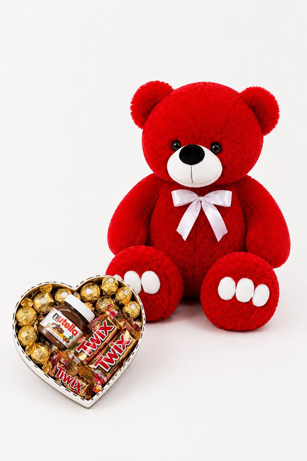 Ведмедик Ветлі 140 см червоний + Подарунковий набір-бокс Twix Lover's Dream