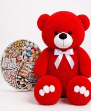 Ведмедик Ветлі 140 см червоний + Подарунковий набір-бокс Premium Kinder Ferrero