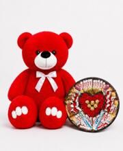 Ведмедик Ветлі 140 см червоний + Подарунковий набір-бокс для неї Romantic Kinder Treasure