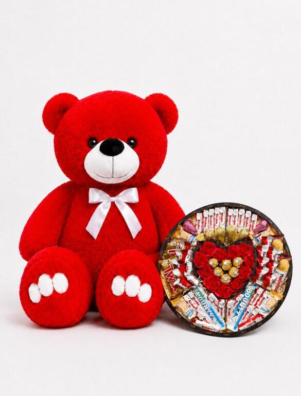 Ведмедик Ветлі 140 см червоний + Подарунковий набір-бокс для неї Romantic Kinder Treasure