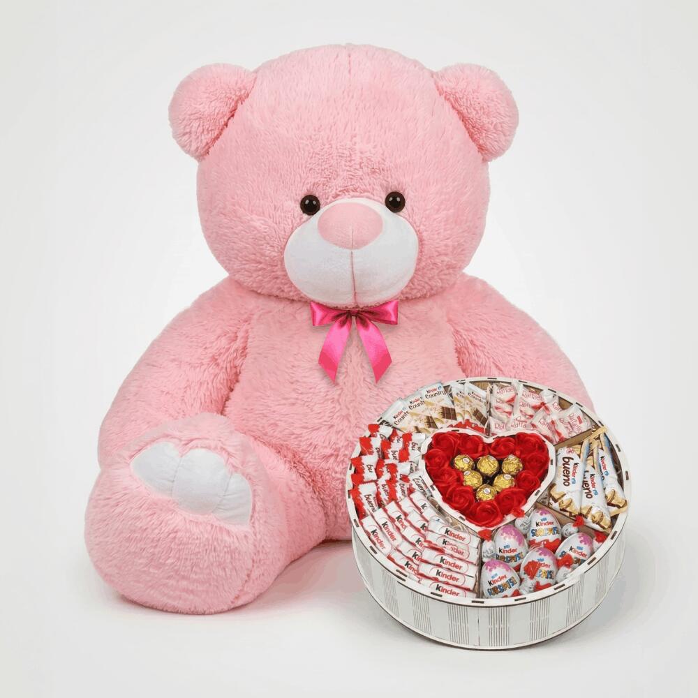 Мишка Ветли 200 см Розовый + Сладкий бокс с Kinder и Ferrero