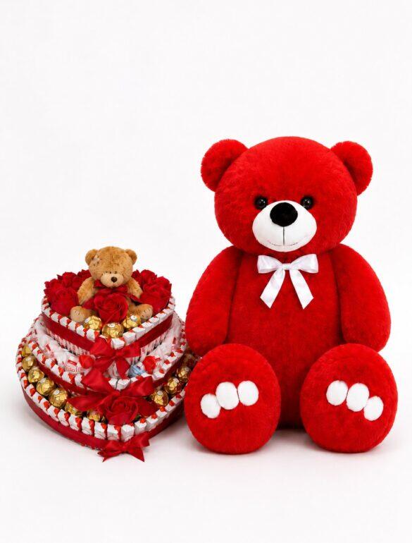 Ведмедик Ветлі 140 см червоний + Подарунковий набір Teddy's Love Delight