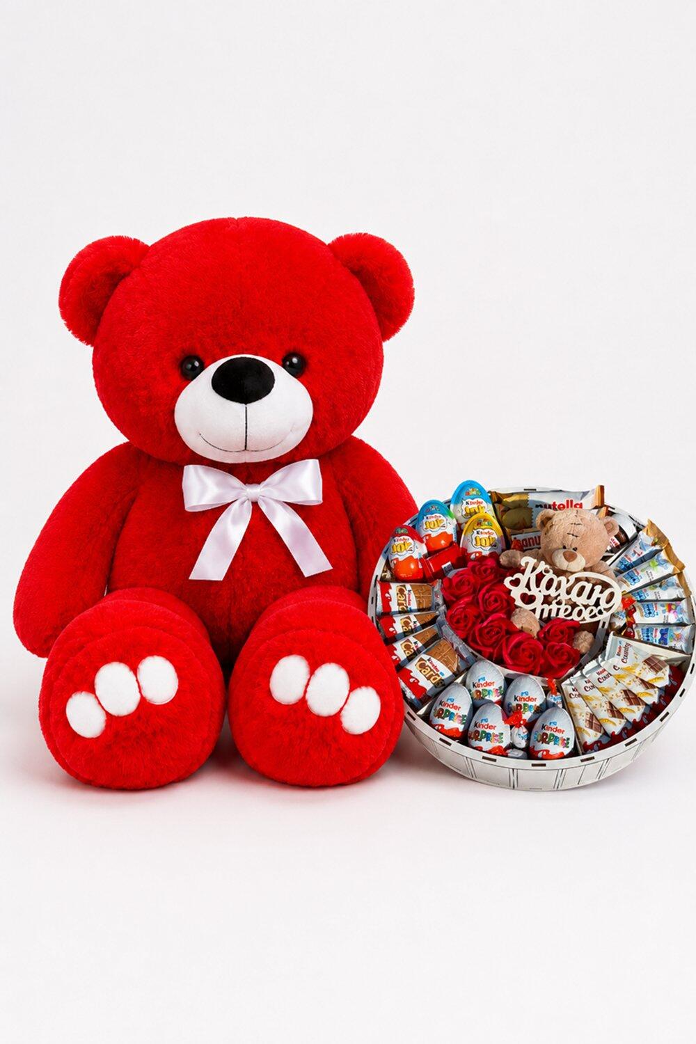 Ведмедик Ветлі 140 см червоний + Подарунок для неї Sweet Love Story Box