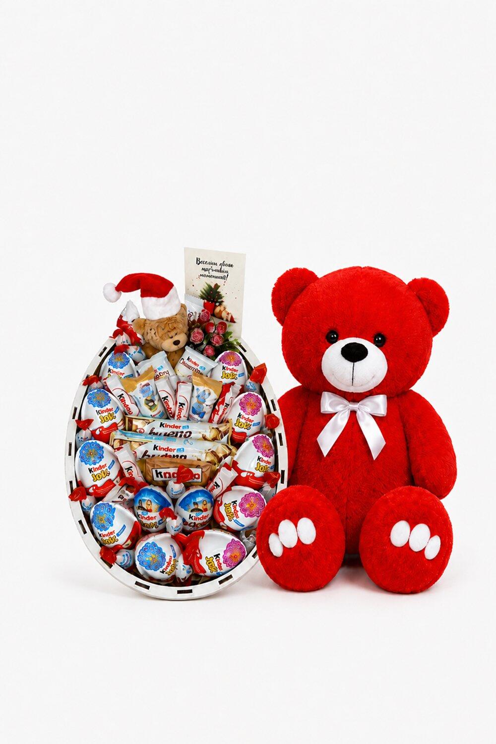 Ведмедик Ветлі 140 см червоний + Подарунковий бокс Kinder Christmas Magic Box