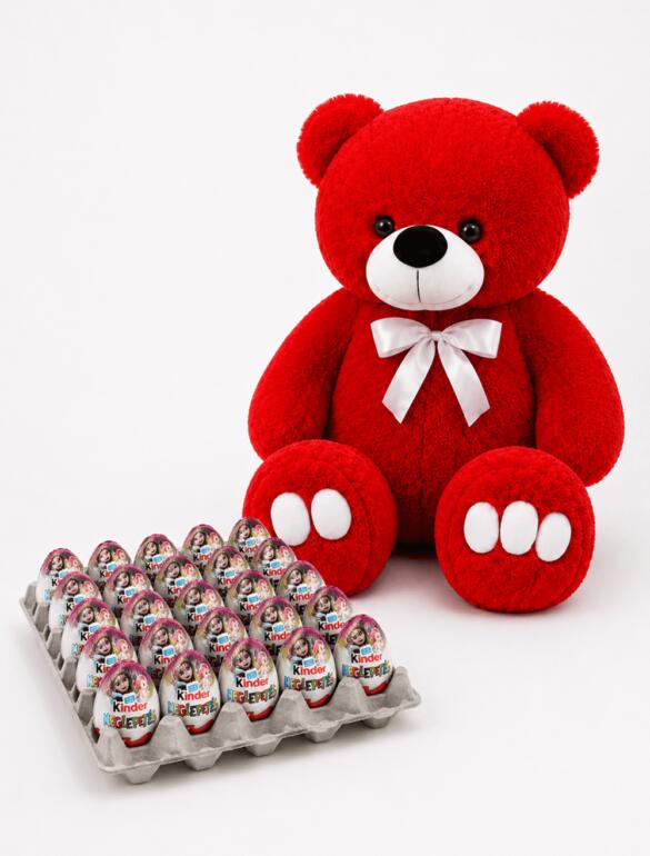 Ведмедик Ветлі 140 см червоний + Kinder WOW Box 30 сюрпризів