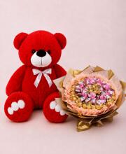 Мишка Ветли 140 см Красный+Букет из конфет "Chocolate Dreams Bouquet"