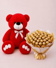 Мишка Ветли 140 см Красный+Букет из конфет "Golden Bloom" 49 шт